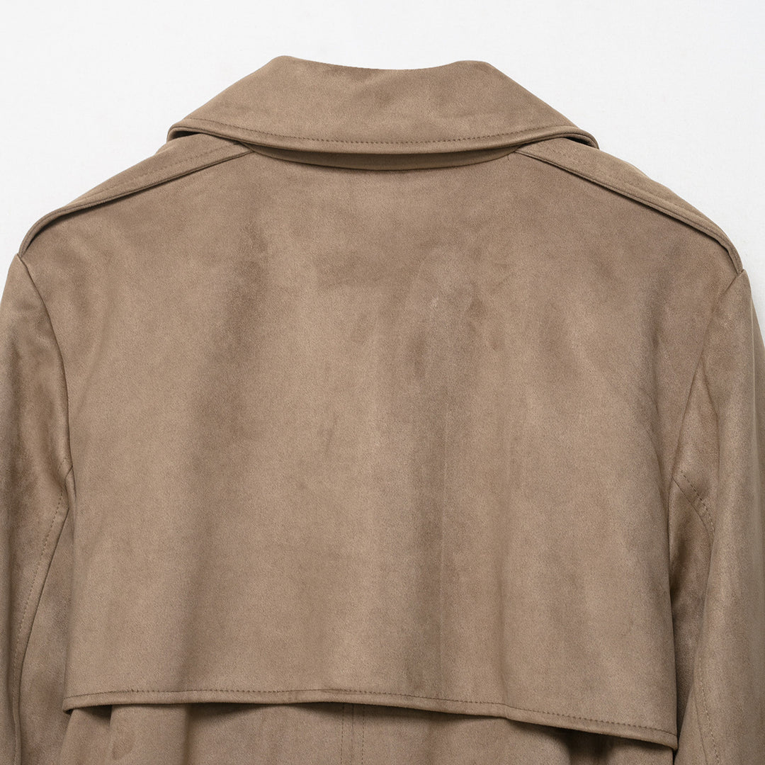 Damen Trenchcoat in Veloursleder-Optik doppeltreihig mit Taillengürtel Nord Taschen