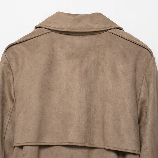 Damen Trenchcoat in Veloursleder-Optik doppeltreihig mit Taillengürtel Nord Taschen
