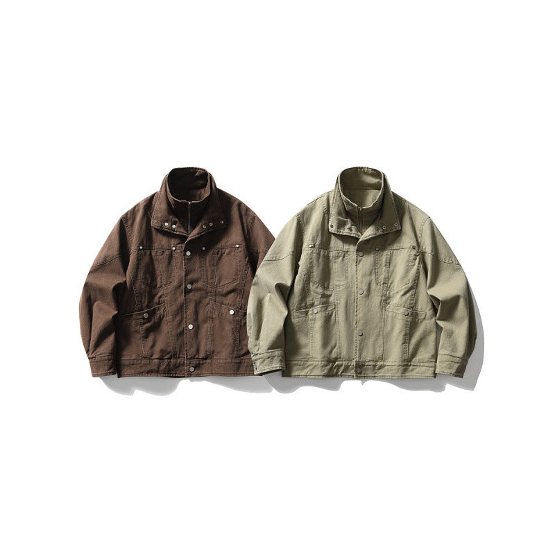 Herren Oversize-Canvasjacke mit Stehkragen, Druckknopf-Front und verdecktem Reißverschlussinneneinsatz Nord Taschen