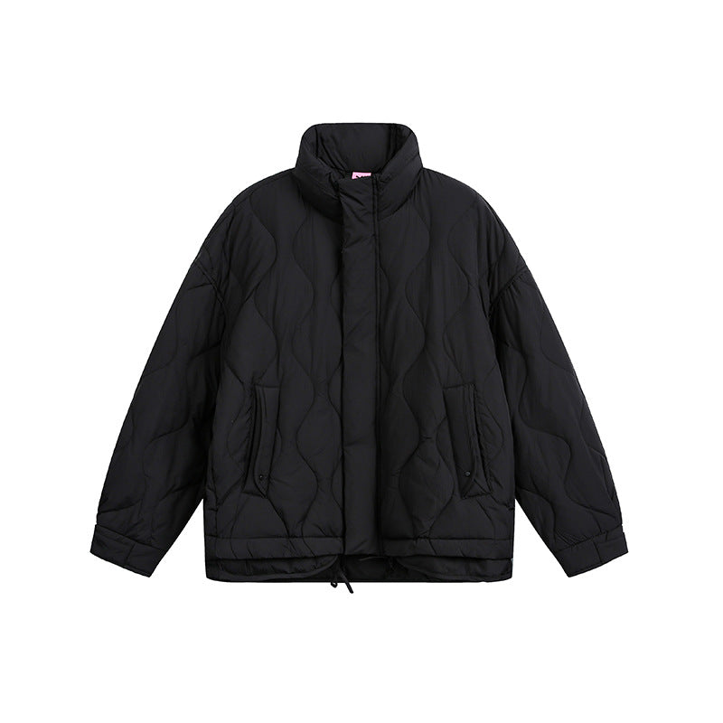 Damen Oversize gesteppte Jacke mit Stehkragen, Wellensteppung und Tunnelzug Nord Taschen