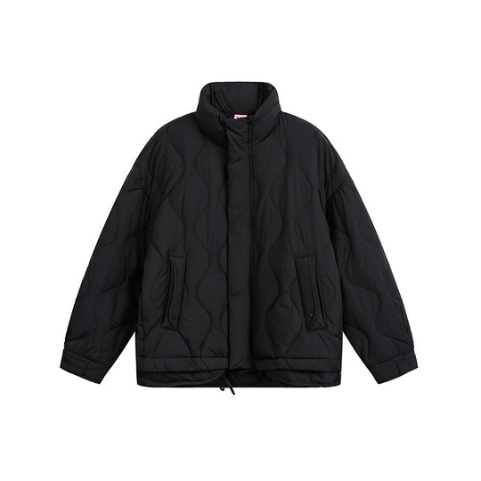 Damen Oversize gesteppte Jacke mit Stehkragen, Wellensteppung und Tunnelzug Nord Taschen