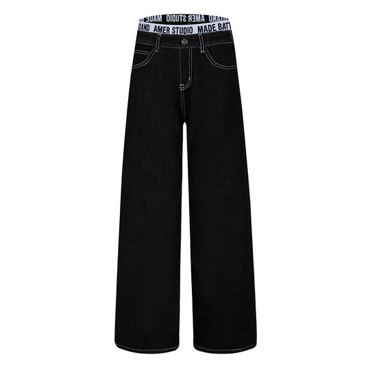 Damen Weite High‑Waist Denim‑Hose mit Logo‑Elastikbund und Palazzo‑Silhouette Nord Taschen