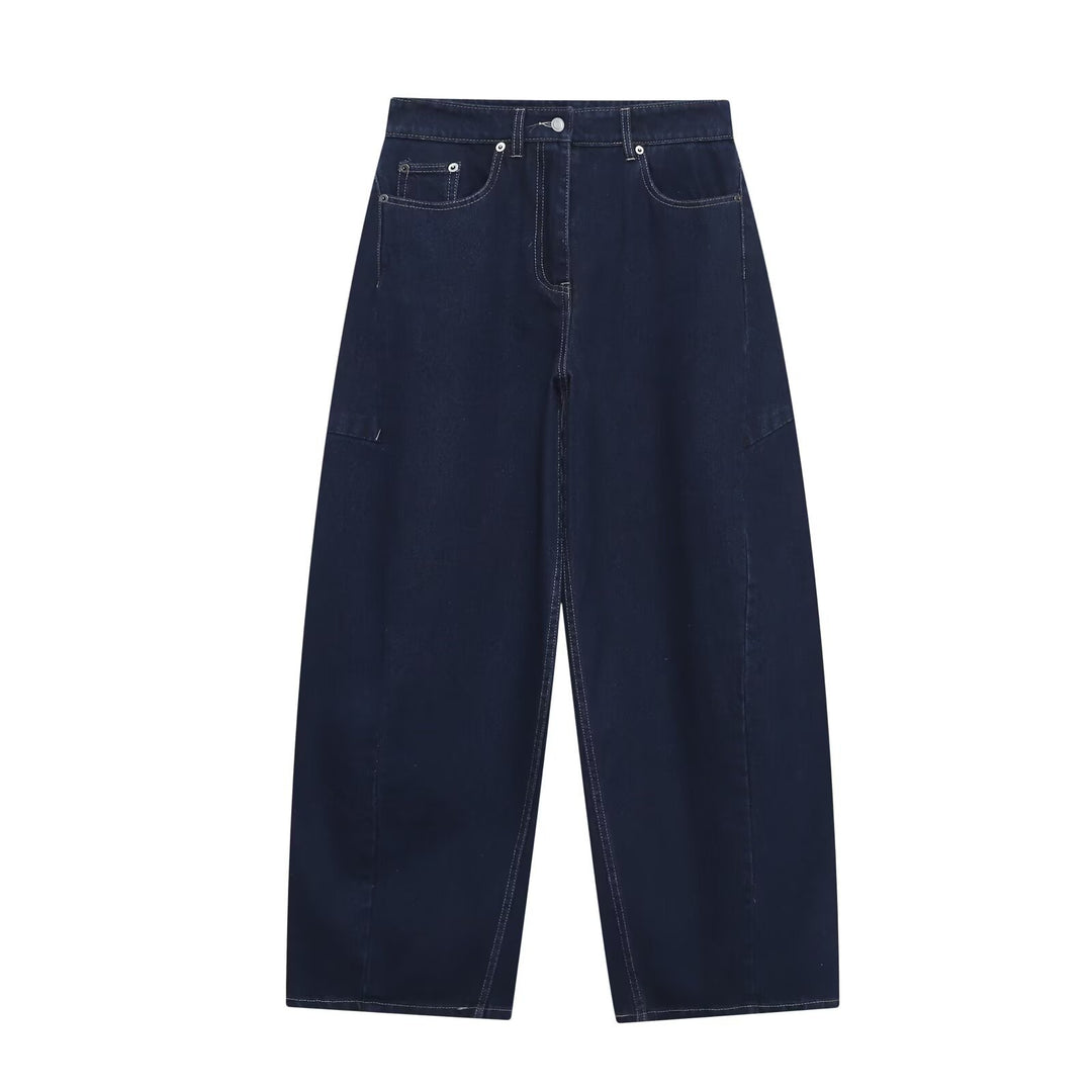 Damen High‑Waist Cropped Ballon-Jeans mit Einsatznähten und Five-Pocket-Design Nord Taschen