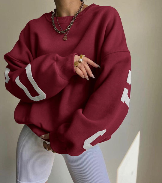 Damen Oversized Sweatshirt mit Blockprint-Ärmeln und weitem Drop-Shoulder-Schnitt Nord Taschen