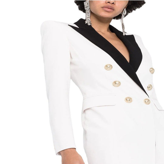Damen Abendliches Blazerkleid‑Maxi mit Kontrastrevers und Beinschlitz Nord Taschen