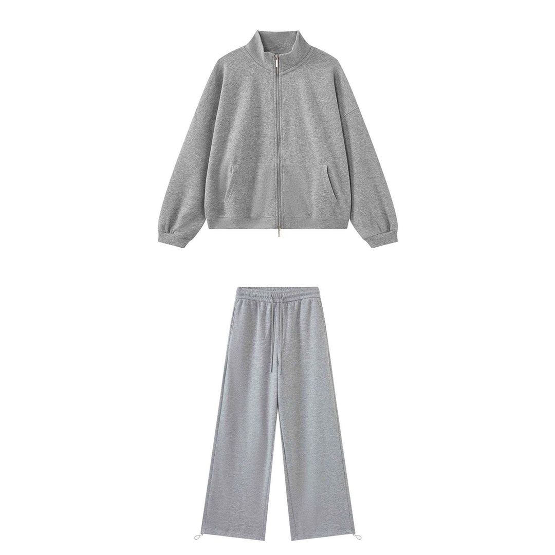 Damen Zip-Sweatshirt mit Stehkragen und weiter Jogginghose Set Nord Taschen