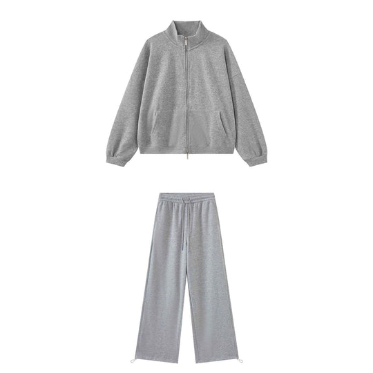 Damen Zip-Sweatshirt mit Stehkragen und weiter Jogginghose Set Nord Taschen