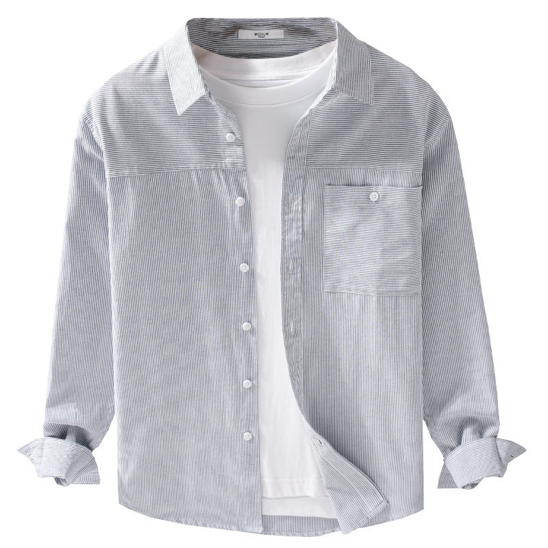 Herren Feines Nadelstreifen-Layering-Overshirt aus leichtem Baumwollmix mit aufgesetzter Brusttasche Nord Taschen
