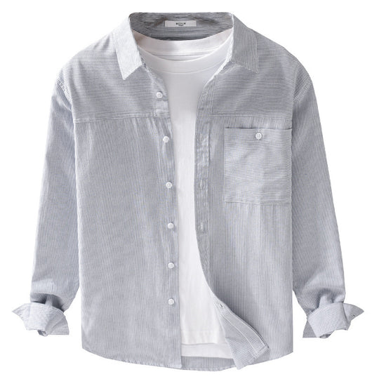 Herren Feines Nadelstreifen-Layering-Overshirt aus leichtem Baumwollmix mit aufgesetzter Brusttasche Nord Taschen