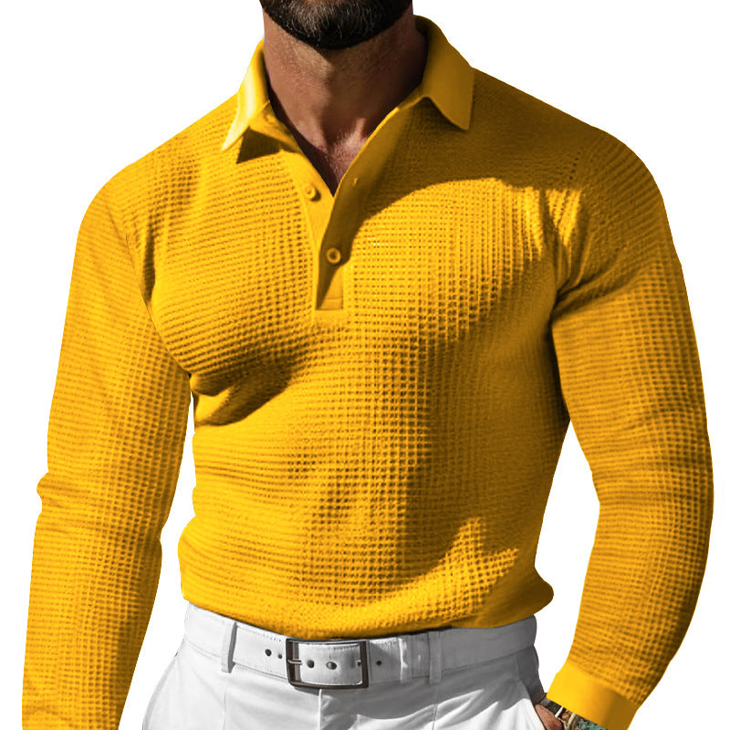 Herren Waffelstruktur-Poloshirt mit Langarm, Slim-Fit und Kentkragen Nord Taschen