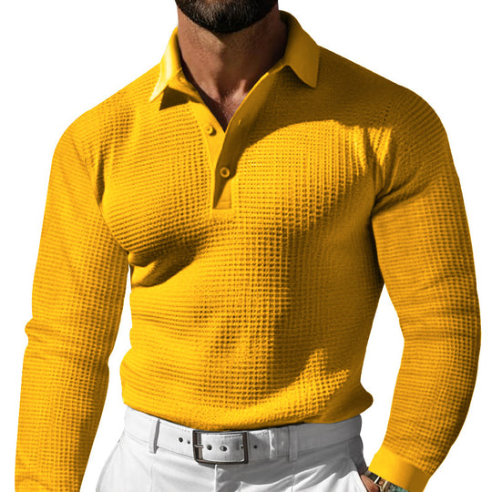 Herren Waffelstruktur-Poloshirt mit Langarm, Slim-Fit und Kentkragen Nord Taschen