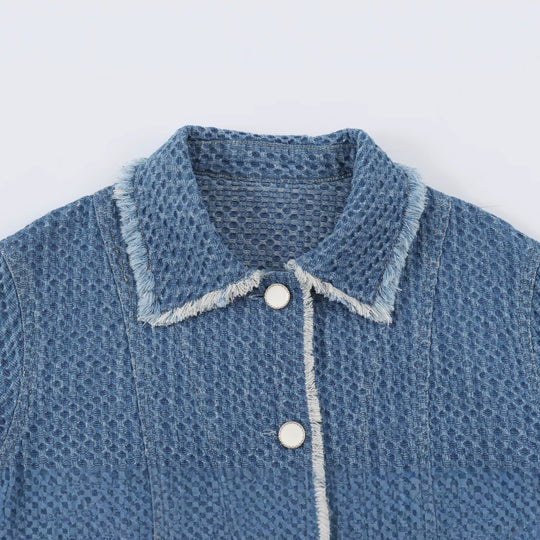 Damen Kurz geschnittene Bouclé-Tweed-Boxy-Jacke mit Fransenbesatz und aufgesetzten Klappentaschen Nord Taschen