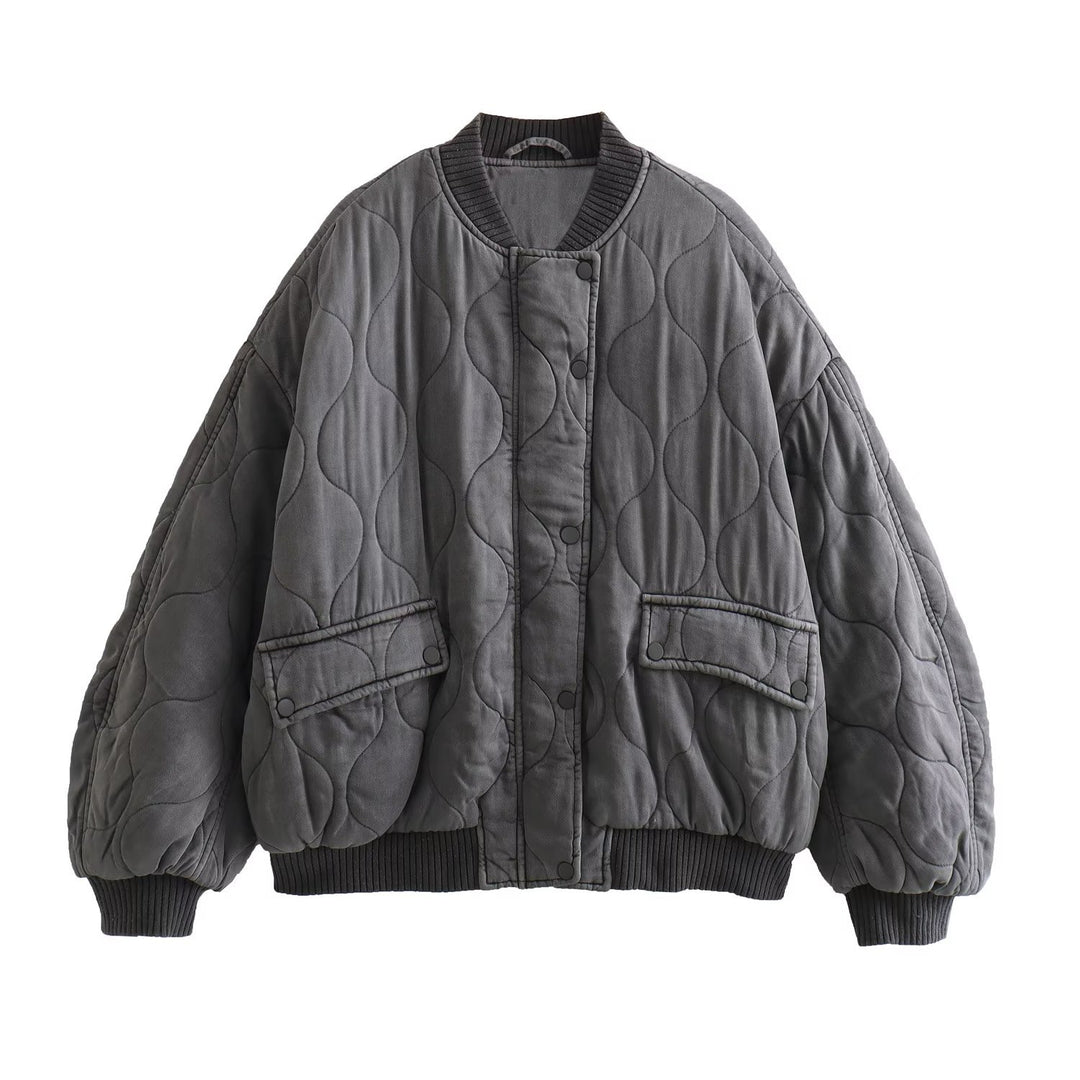 Damen Stepp-Bomberjacke mit Oversize-Silhouette, gerippten Bündchen und Pattentaschen Nord Taschen