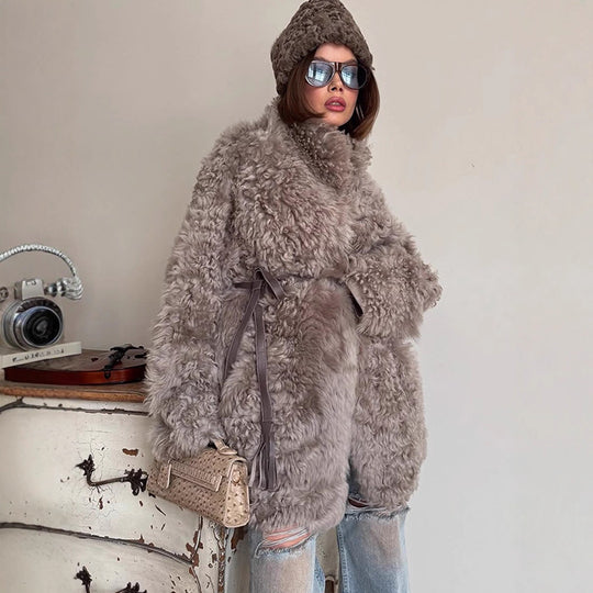 Damen Oversize Kunstfell‑Mantel mit lockiger Teddy‑Optik und weiter Boxy‑Silhouette Nord Taschen