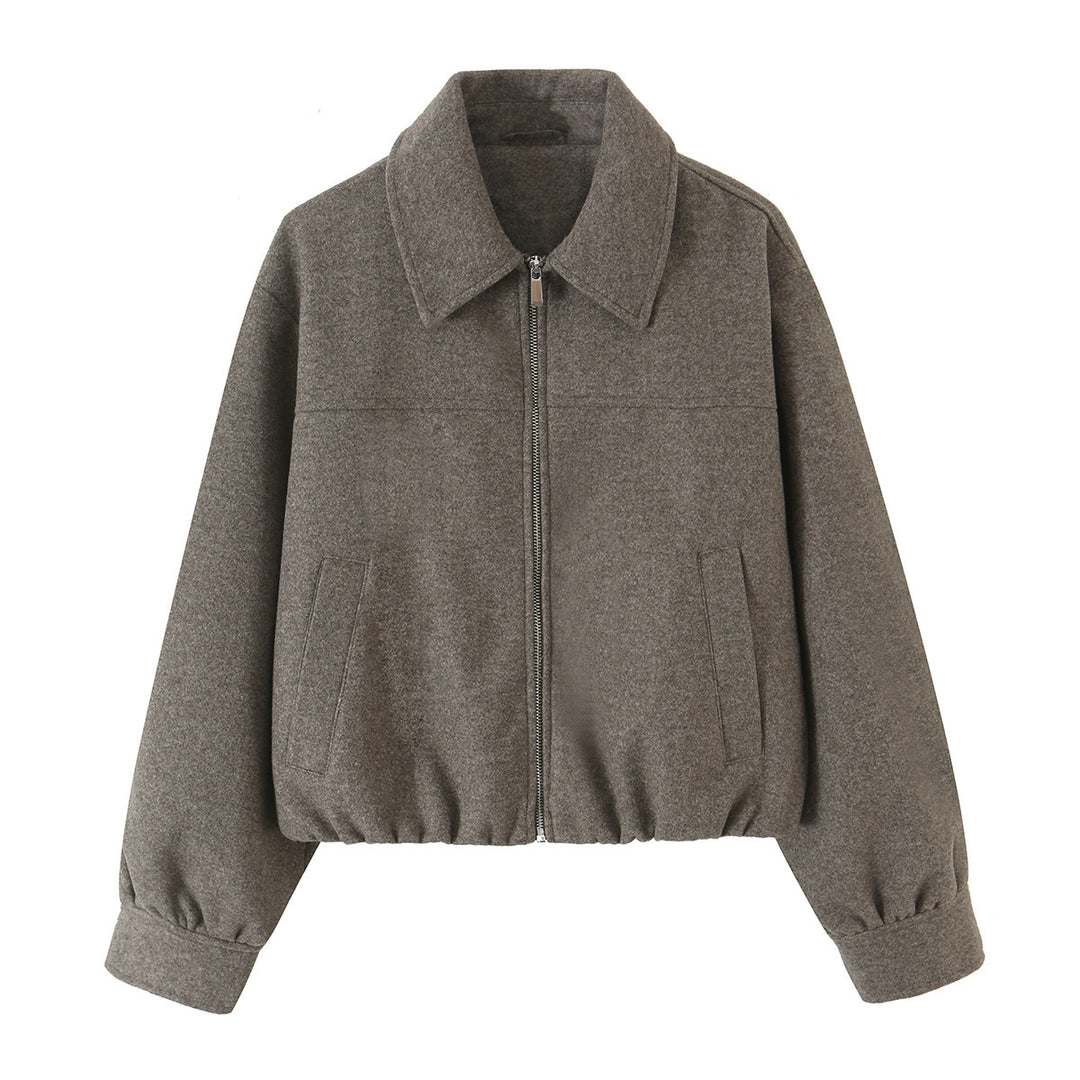 Damen Kurzjacke aus Wollmischung mit Reißverschluss und Ballonärmeln Nord Taschen
