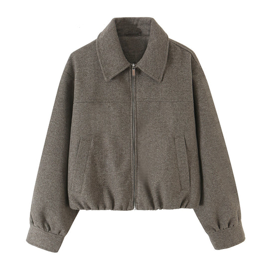 Damen Kurzjacke aus Wollmischung mit Reißverschluss und Ballonärmeln Nord Taschen
