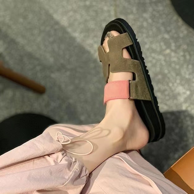 Damen Bequeme Zehentrenner-Sandalen mit breiten Riemen und rutschfester Sohle Nord Taschen