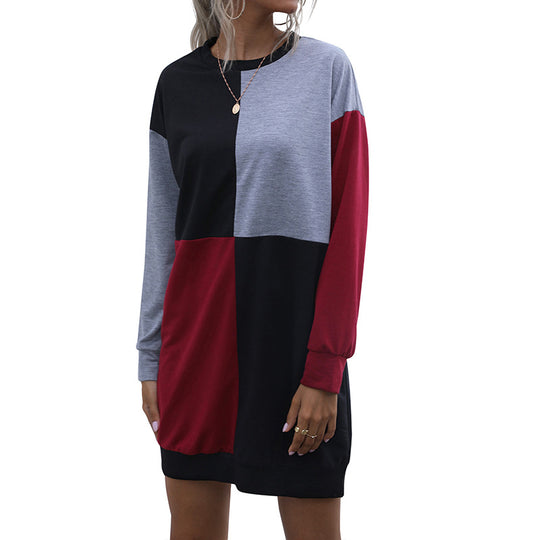 Damen Lockeres Blockdesign-Sweatshirtkleid mit Oversize-Passform und Bündchen Nord Taschen