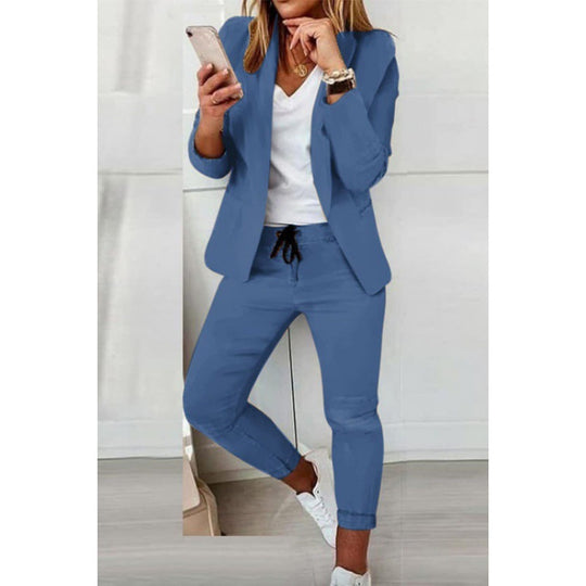 Damen Zweiteiliges Stretch-Jersey-Blazer-Set mit Kordelzug-Jogginghose Nord Taschen