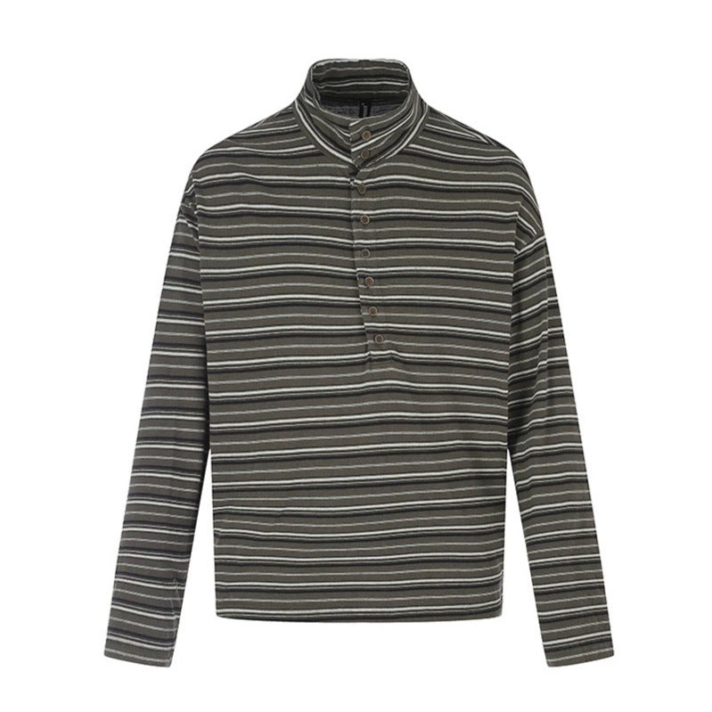 Herren Lässiges Henley-Langarmshirt mit Stehkragen und feinem Streifenmuster Nord Taschen