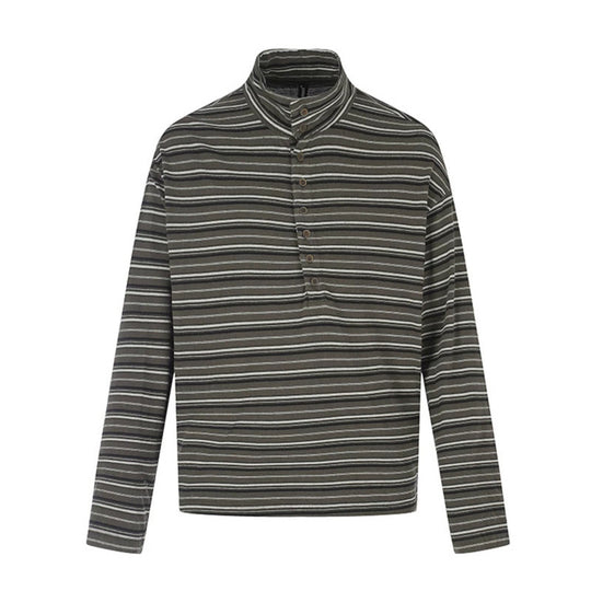 Herren Lässiges Henley-Langarmshirt mit Stehkragen und feinem Streifenmuster Nord Taschen