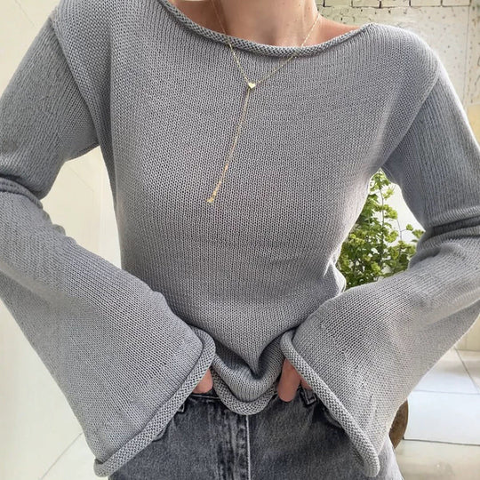 Damen Grobstrick-Pullover mit weitem U-Boot-Ausschnitt & extraweiten Trompetenärmeln Nord Taschen