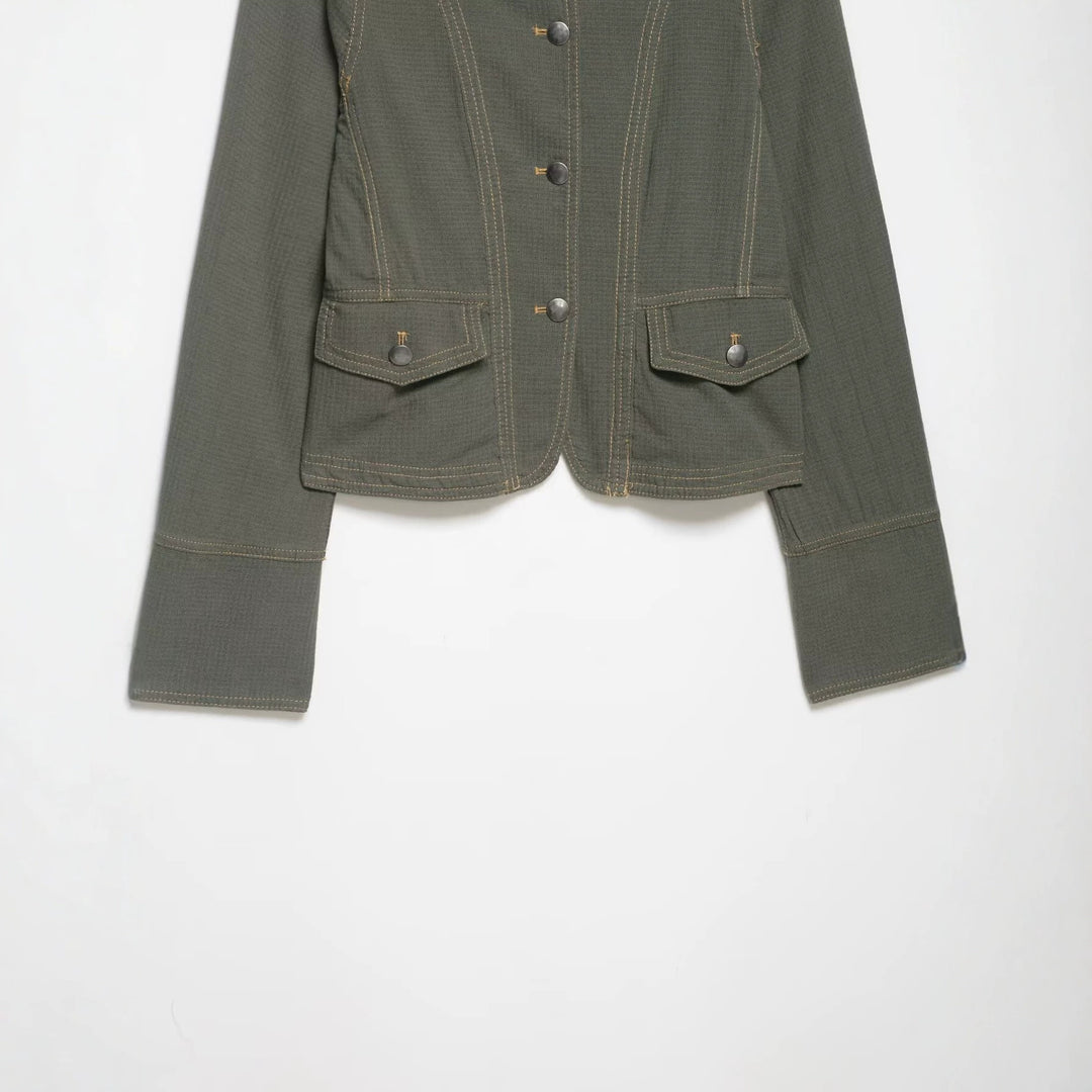 Damen Kurze Utility-Jacke mit Stehkragen, Schulterklappen und aufgesetzten Pattentaschen Nord Taschen