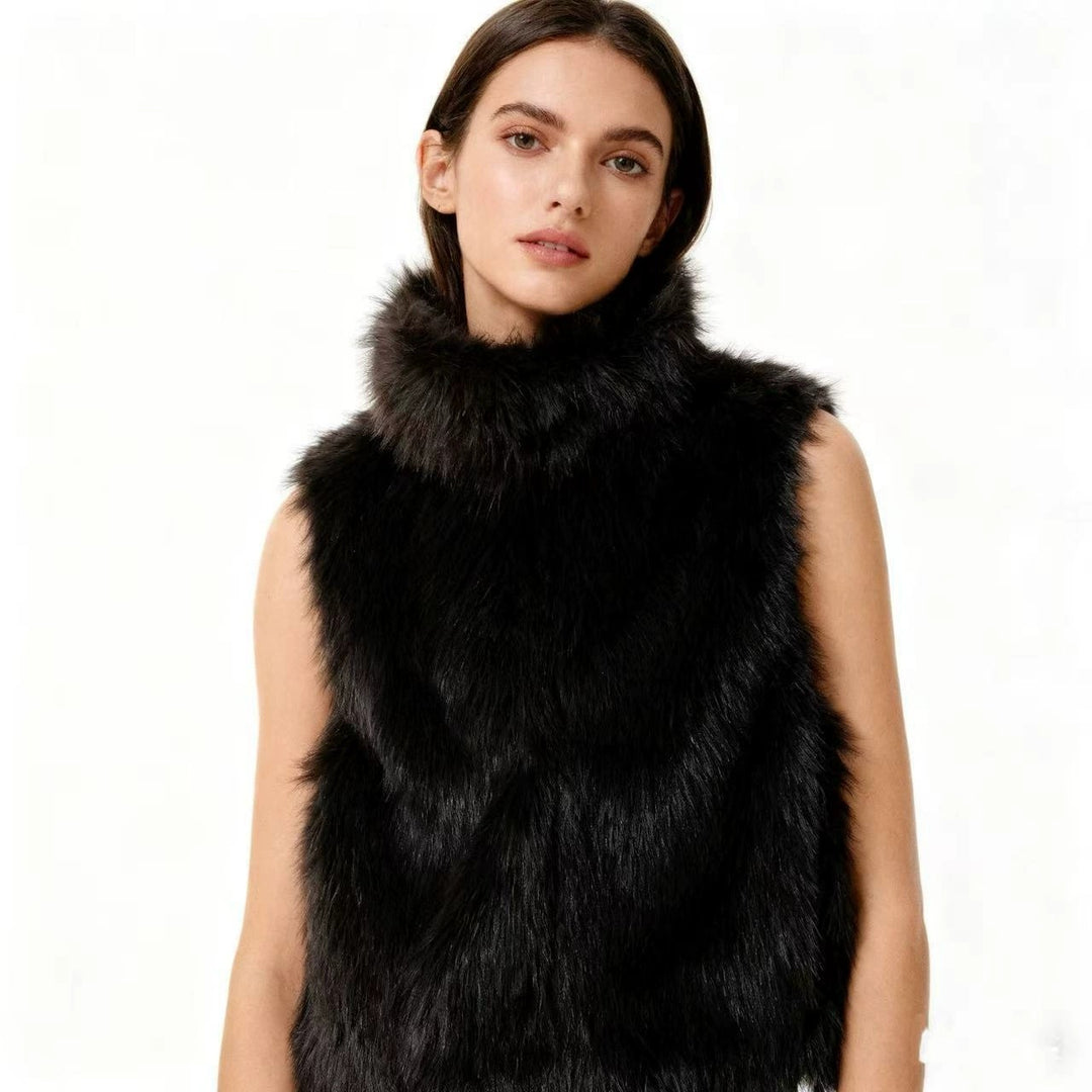 Damen Ärmellose Teddy‑Plüschweste mit hohem Stehkragen und dichtem Hochflor Nord Taschen