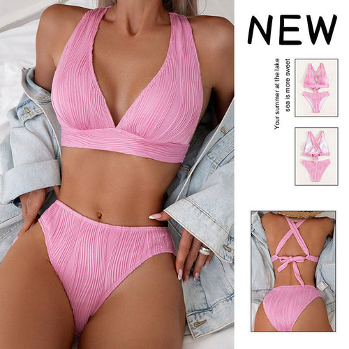 Damen Hochgeschnittener Bikini mit strukturiertem Oberteil