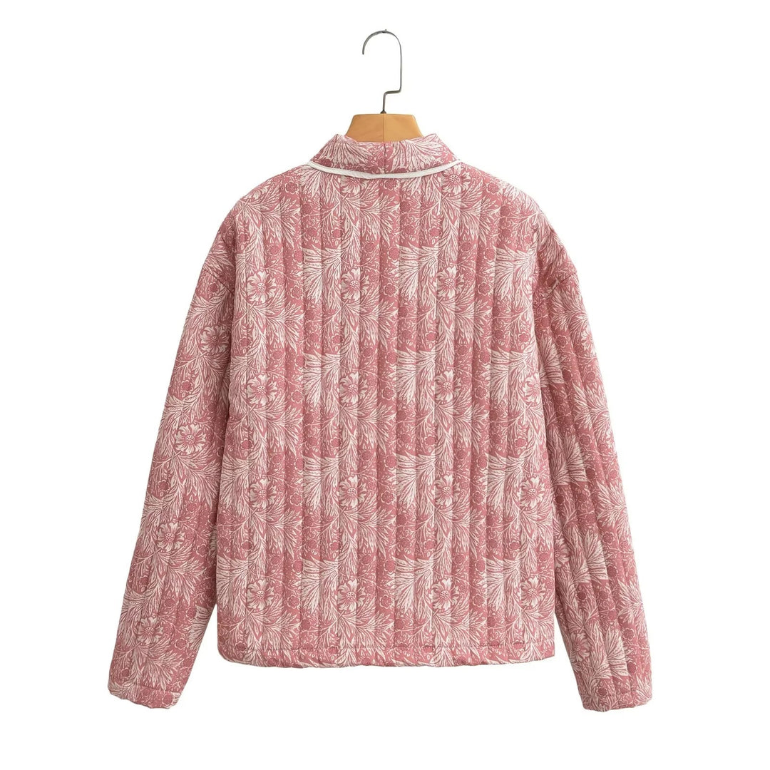 Damen Leichte gesteppte Jacke im Kimono-Stil mit floralem Blockdruck und Kontrastpaspel Nord Taschen