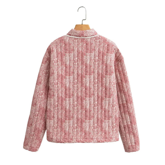 Damen Leichte gesteppte Jacke im Kimono-Stil mit floralem Blockdruck und Kontrastpaspel Nord Taschen