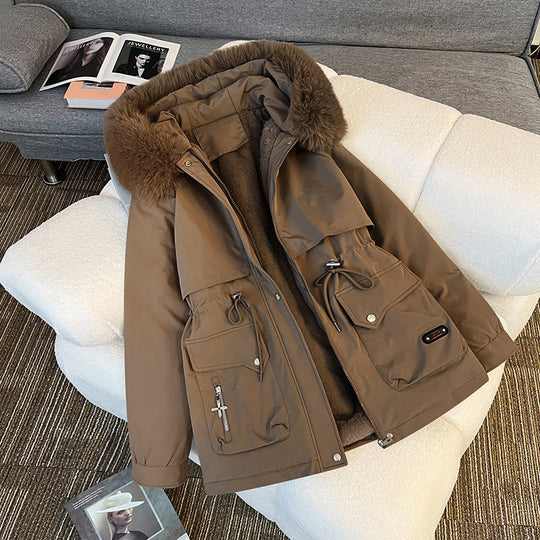 Damen nan wattierter Parka mit abnehmbarer Kunstpelzkapuze, tailliertem Kordelzug und weichem Teddy-Innenfutter Nord Taschen
