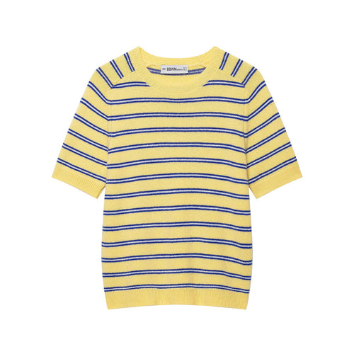 Damen Gestreiftes Kurzarm‑Feinstrickshirt mit Rundhals Nord Taschen