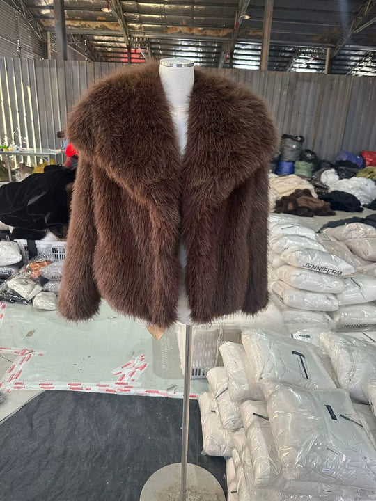 Damen Cropped Kunstpelz‑Bolero mit extraweichem Langflor und voluminösem Schalkragen Nord Taschen