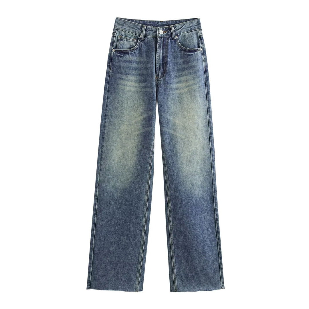 Damen hochtaillierte Wide-Leg-Jeans mit weitem Bein und Vintage-Waschung Nord Taschen