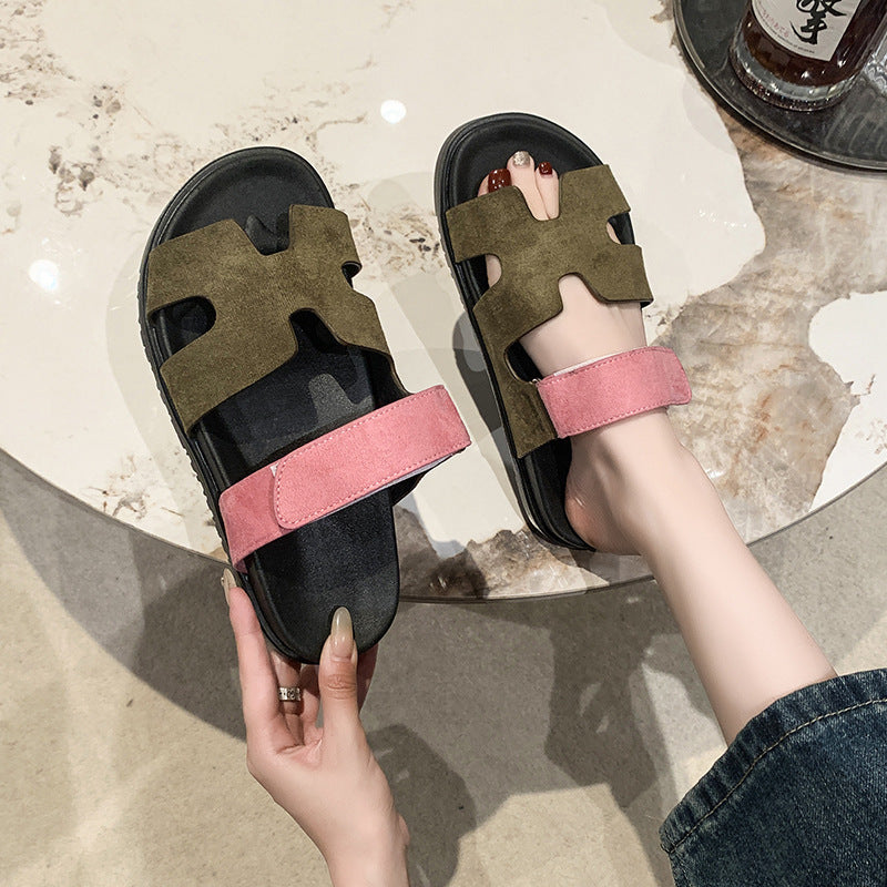 Damen komfortable Veloursleder-Sandalen mit verstellbarem Klettverschluss und rutschfester Sohle Nord Taschen