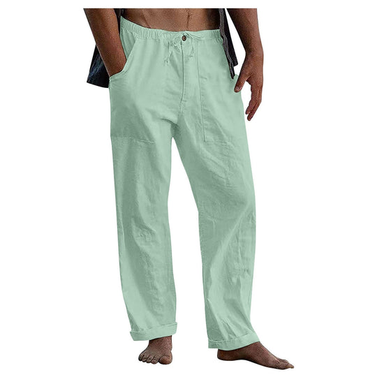 Herren Relaxed Fit Leinenhose mit elastischem Bund und praktischen Taschen
