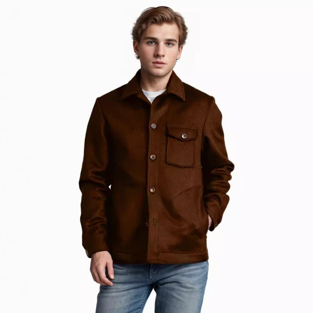 Herren Wollmix-Workerjacke mit Brusttasche und Hemdkragen Nord Taschen