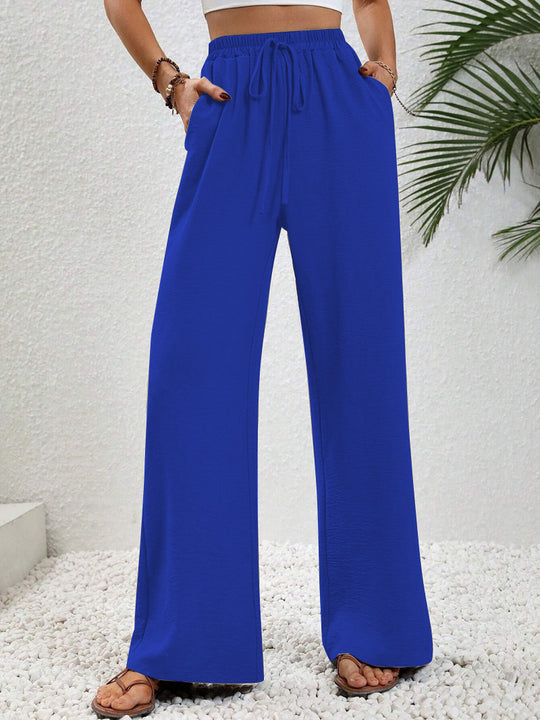 Damen Weite Palazzohose mit hohem Elastikbund, Kordelzug und Eingrifftaschen Nord Taschen
