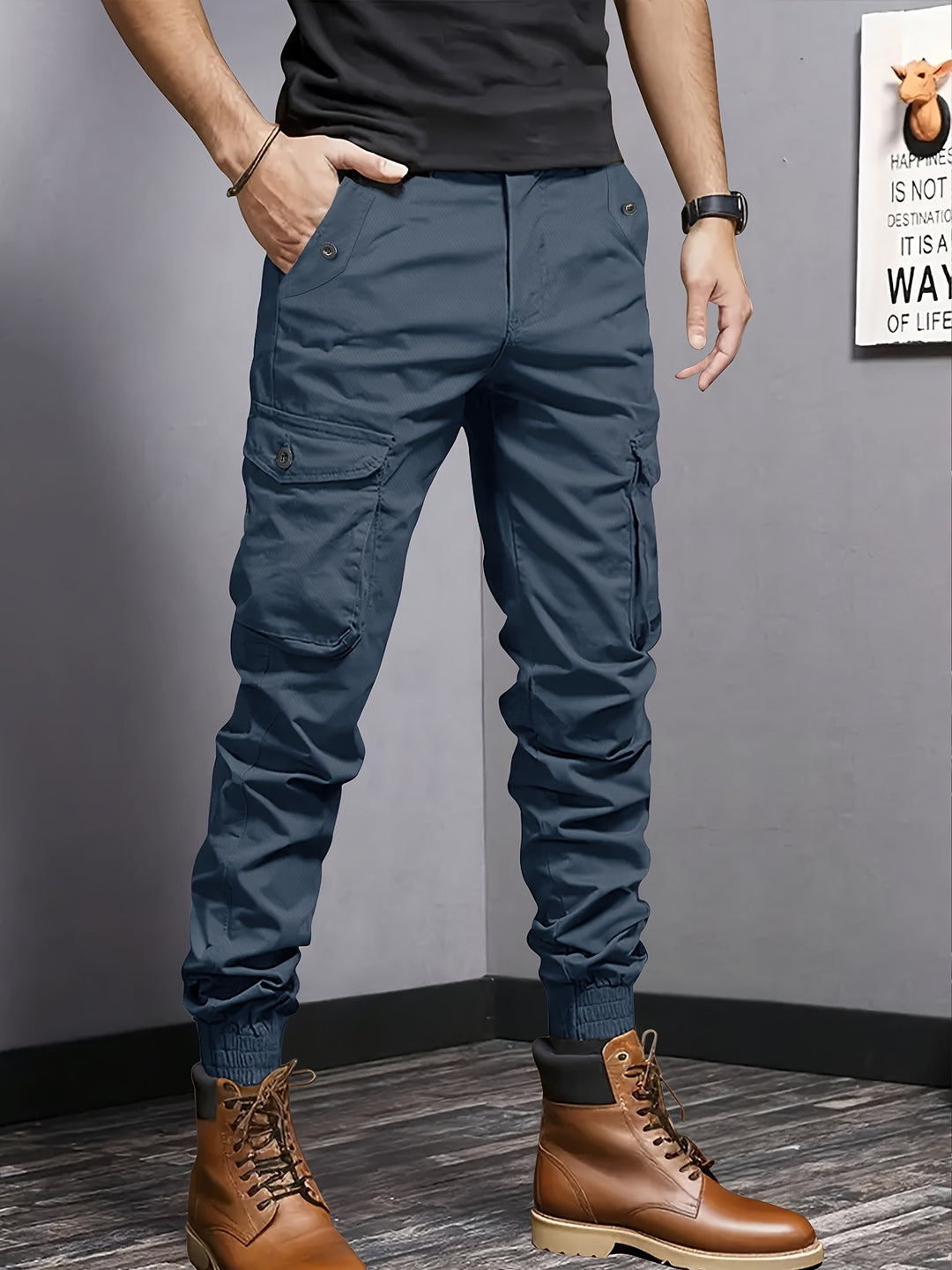 Herren Cargo-Joggerhose mit elastischem Bund, Tunnelzug und Multifunktionstaschen Nord Taschen