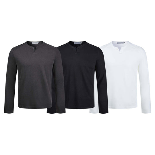 Herren Feines Longsleeve-Henley mit kurzem Knopfverschluss und Raglanärmeln Nord Taschen