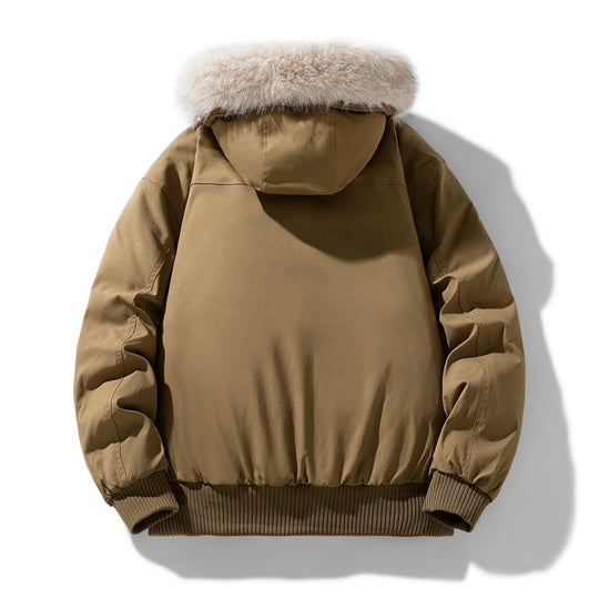 Herren Wattierte Winterjacke mit Kunstpelz-Kapuze, gestepptem kariertem Innenfutter und Bomberbündchen Nord Taschen