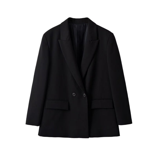 Damen Doppelreihiger Longblazer mit Reverskragen, tailliertem Schnitt und Pattentaschen Nord Taschen