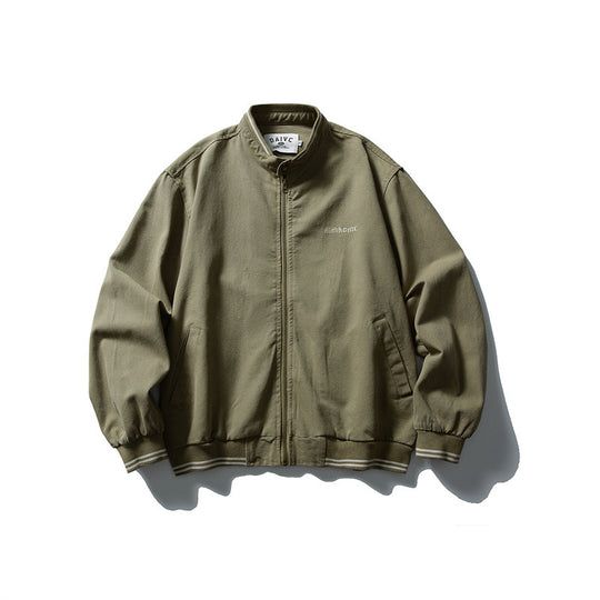 Unisex Kastig geschnittene Baumwoll-Canvas Bomberjacke mit Stehkragen und geripptem Saum Nord Taschen