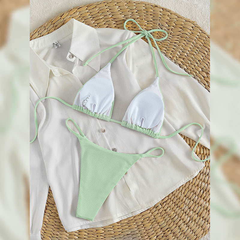 Damen Triangel-Bikini mit feiner Rippstruktur