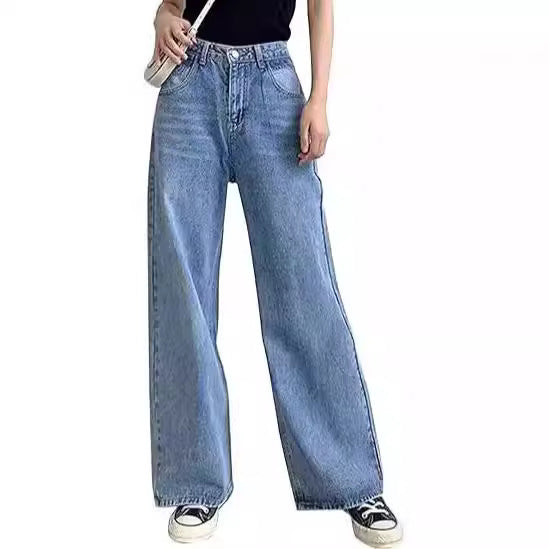 Damen hochgeschnittene weite Denim-Hose mit geradem Schlag und klassischem Five-Pocket-Design Nord Taschen