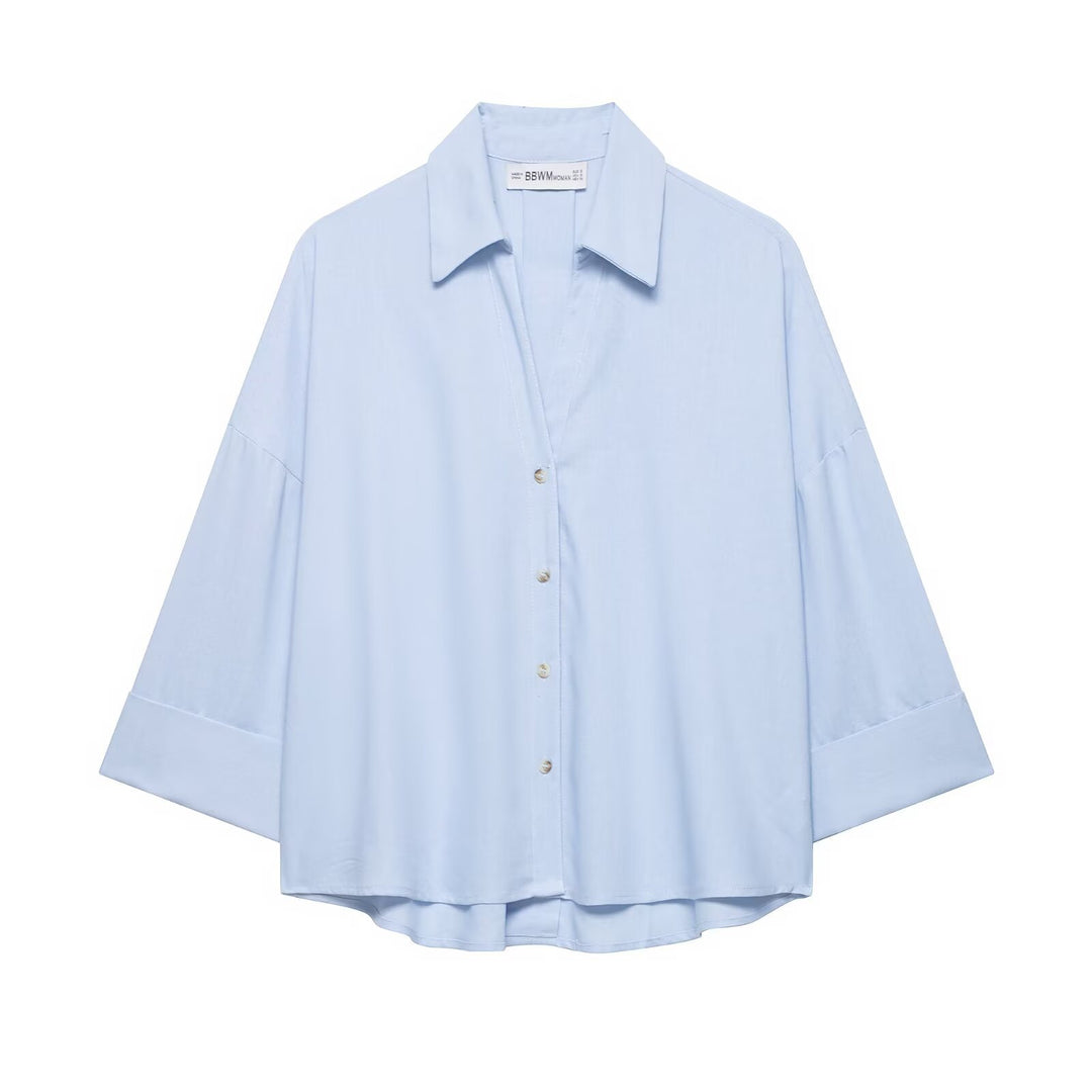 Damen Oversized-Hemdbluse mit kastiger Silhouette, weiten Kimonoärmeln und abgerundetem Saum Nord Taschen