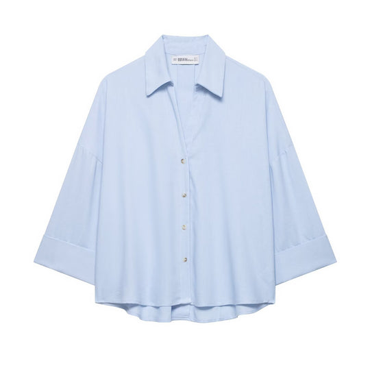 Damen Oversized-Hemdbluse mit kastiger Silhouette, weiten Kimonoärmeln und abgerundetem Saum Nord Taschen