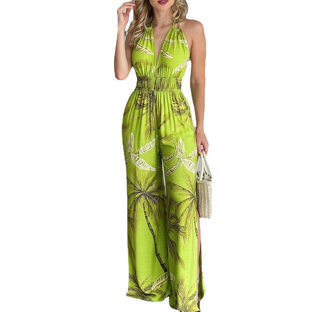 Damen eleganter Jumpsuit mit Spaghettiträgern und hohen Seitenschlitzen