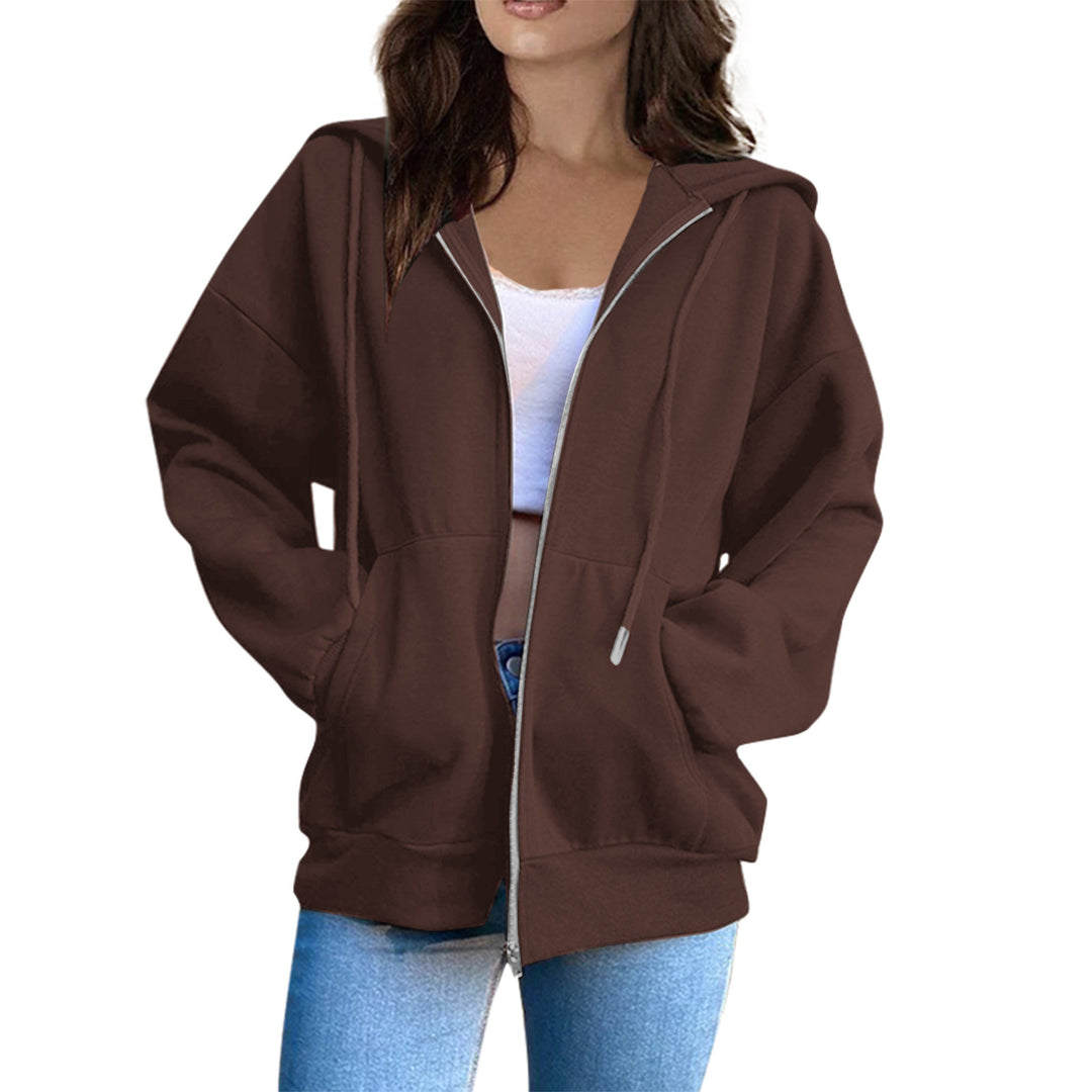Damen nan lässige Kapuzenjacke mit durchgehendem Reißverschluss, Kängurutaschen und voluminösen Raglanärmeln Nord Taschen